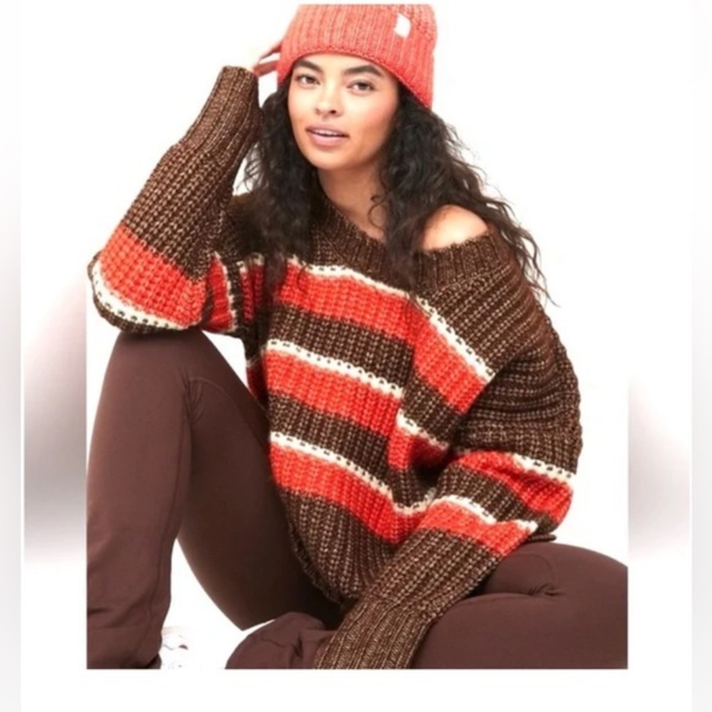 NWT Aerie Offline Striped Brown and Red/Orange Women's Sweater